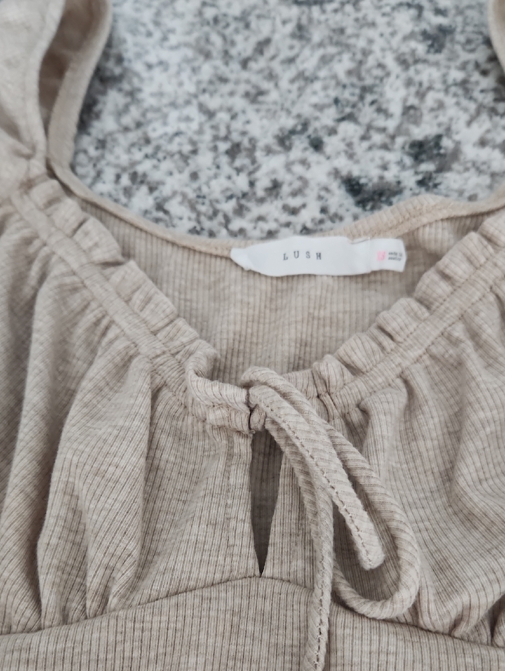Lush Neutral Ribbed Tie-Front Dress